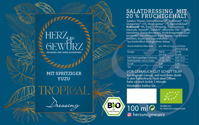 Tropicaldressing mit 30% Fruchtgehalt bio, vegan, glutenfrei, 250ml